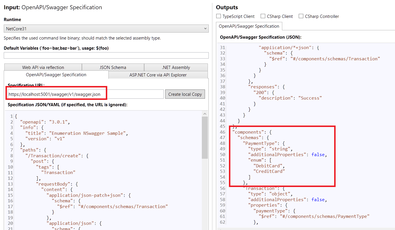 Figure 5: Open Api/ Swagger specification on NSwagStudio